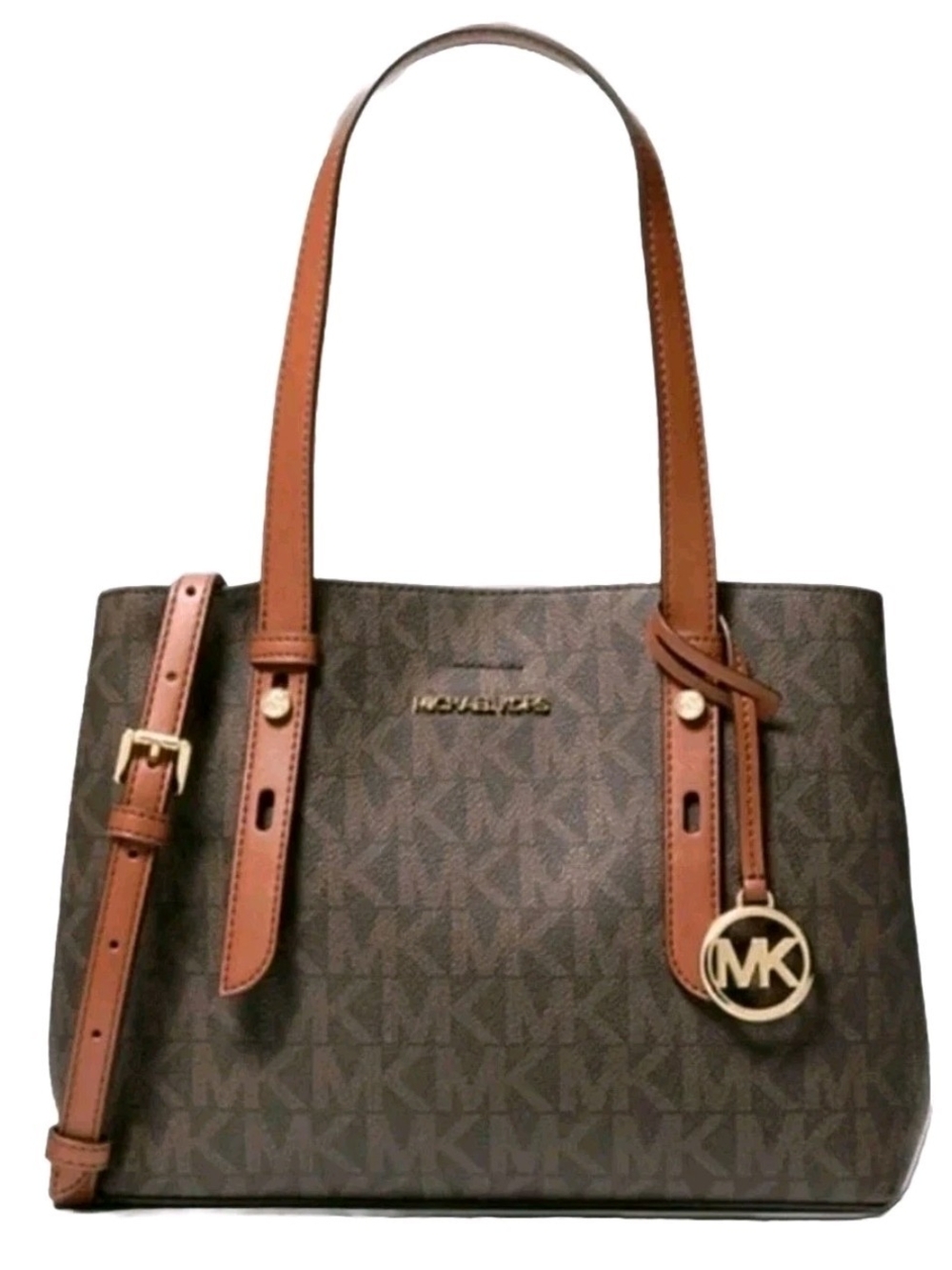 Michael Kors Mel Small Signature Tote Brown Acorn Gold Bag Rare